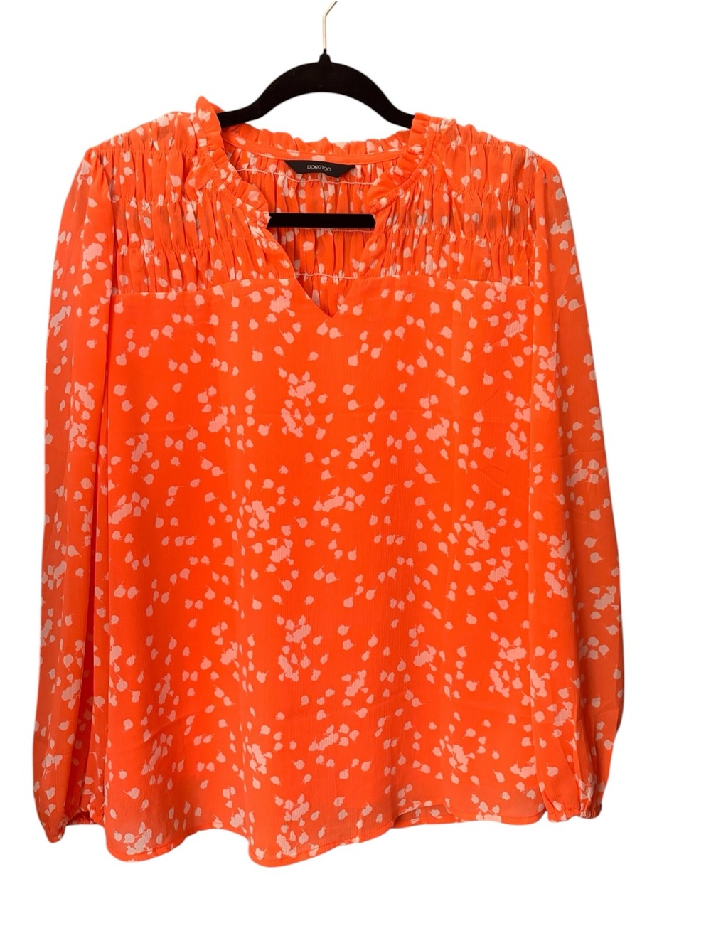 🔥Dokotoo Orange Floral Smocked Blouse Size L Flowy Boho Top🔥